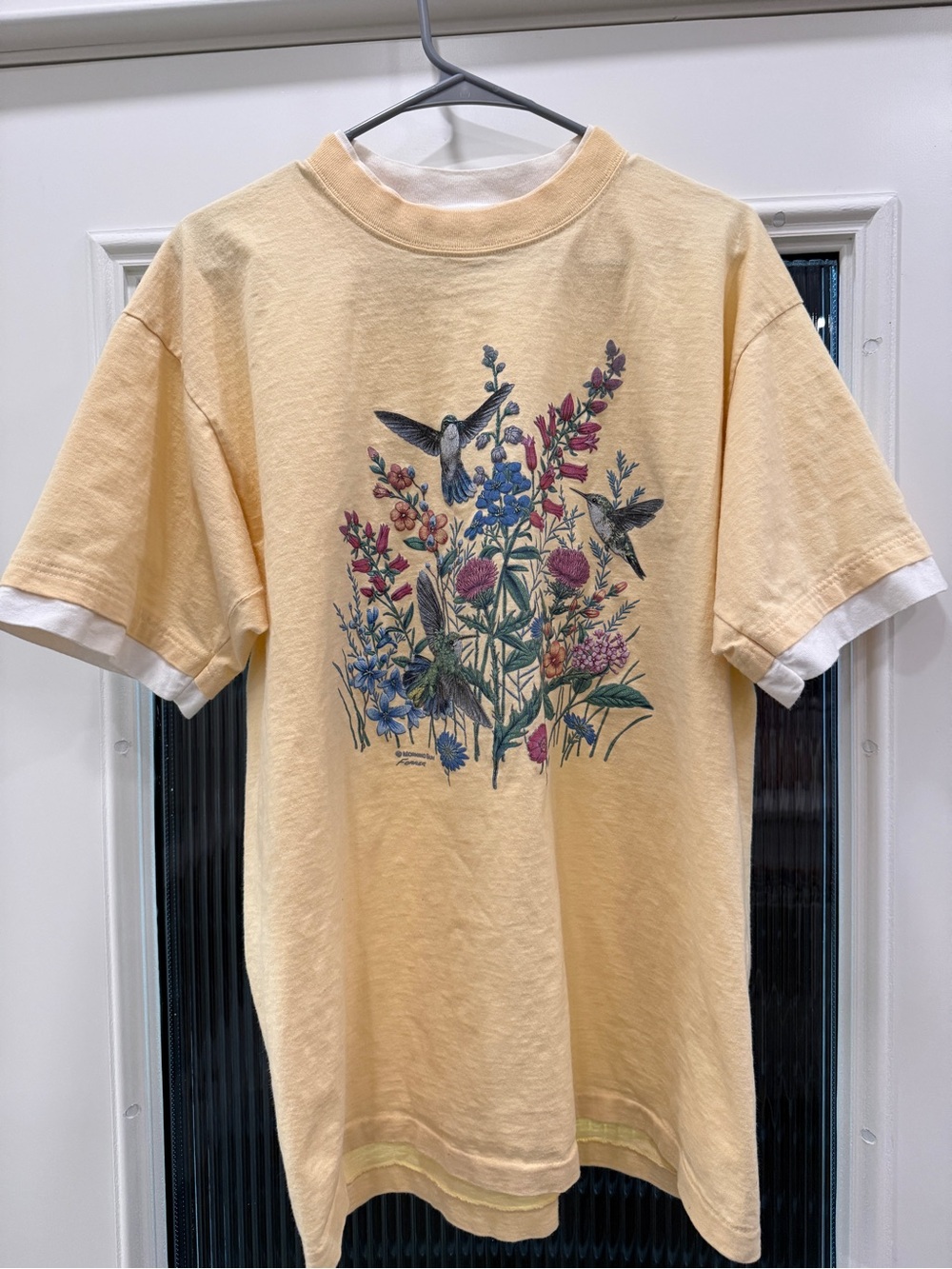 Vintage 1990’s- XL- Yellow Floral Hummingbird Layered Tee